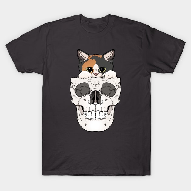 Calico Kitty & Skull T-Shirt by tiina menzel